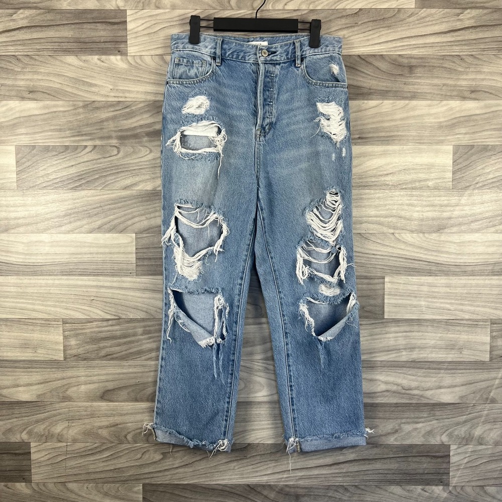 Pacsun Jeans Women 28 Blue Denim Distressed High Rise Straight Cuffed Frayed Hem